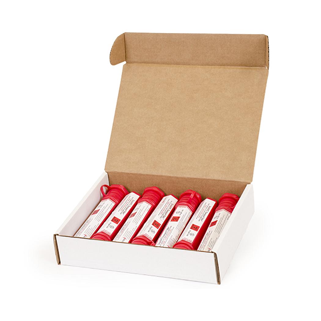 travel-sized red tubes for medical waste on the go