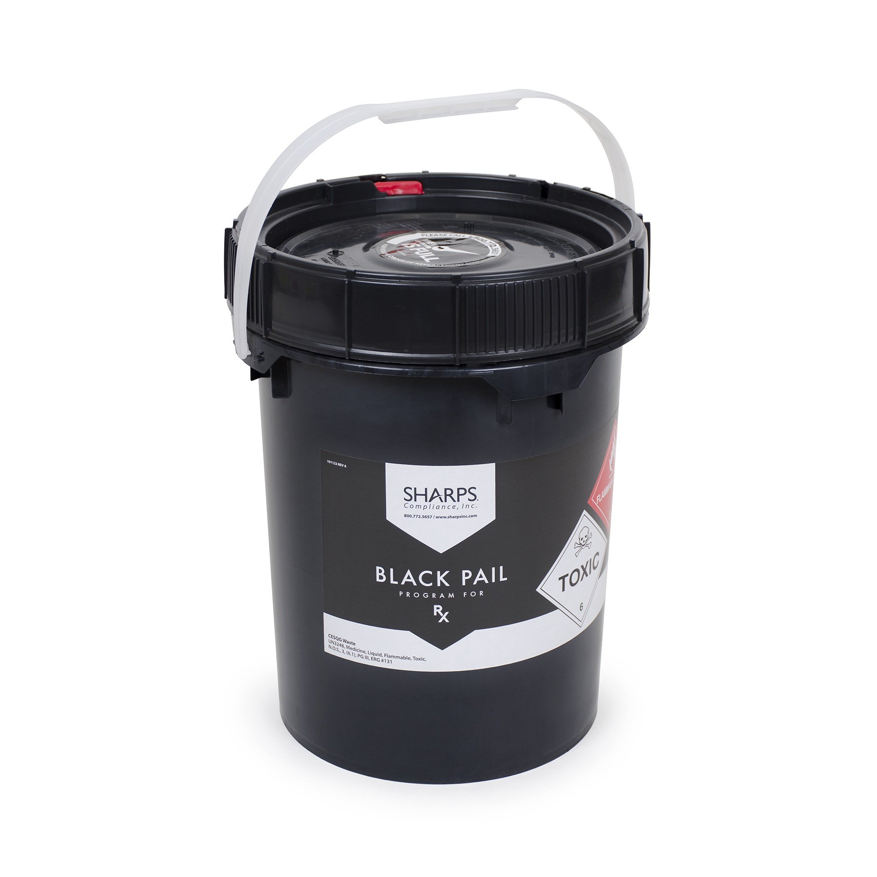 black pail for RX medical waste
